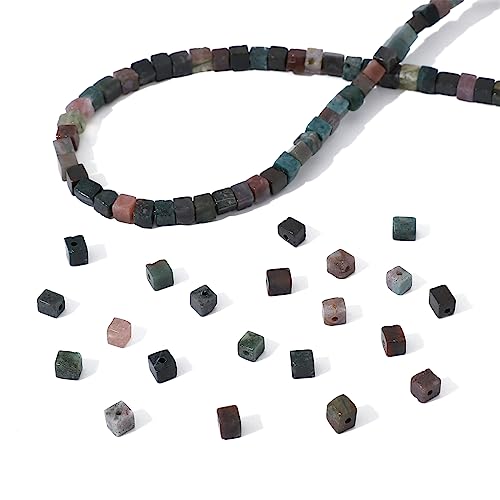 BEADIA Natural Indian Agate Square Stone Beads 4x4mm 85pcs Cube Loose Semi Gemstone Beads for Jewelry Making Design - color: Indian Agate