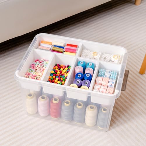 Citylife 32QT 2Packs Clear Craft Organizers and Storage Box with Tray - size: 32 Qt- 2 Pack