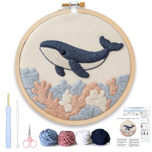 AohaiNova Punch Needle Kit for Adult Beginners,Punch Needling Set Whale - color: 01-Blue Whale