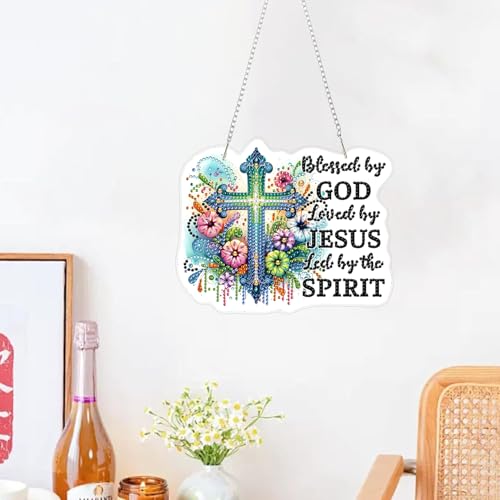 ZeeLionArt Hanging Diamonds Art kit for Adult,Flower Cross Pendant Diamonds Painting Art Kit,7.8x6.3inch Acrylic Diamonds Painting Board Kit Ornament, Special Crystal Diamond Hanging Ornament - color: DP02461