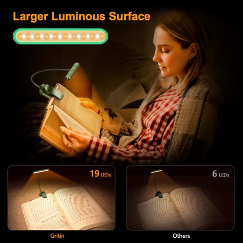 Gritin Rechargeable Book Light for Reading in Bed with 19 LED - color: Deep Green