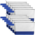 10 Pieces Cotton Canvas Makeup Bag with Bottom and Strap, Multi-Purpose Cosmetic Bag with Zipper Travel Toiletry Pouch, Blank DIY Craft Bag (White&Blue, L) - color: White&Blue, size: L