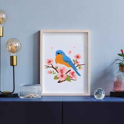Louise Maelys Blue Bird Embroidery Kit for Beginners, DIY Floral Kit - color: Blue Bird