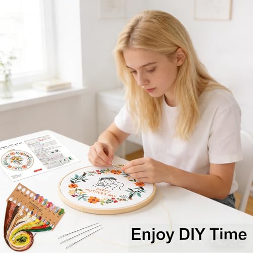 BoAn DIY Floral Embroidery Kit for Adults, Handmade Craft with Hoop - color: muqinjie-4