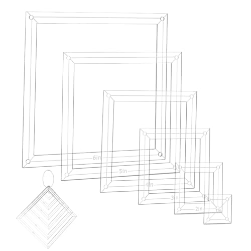 NBEADS 6Pcs Acrylic Quilting Templates Set, Square Cutting Ruler Template with Hinged Rings Transparent Sewing Guides 1.5x1.5 inch to 6.5x6.5 inch for Fabric Marking and Craft Design - style: Square