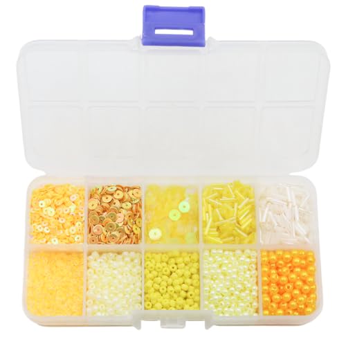 10 Color Small Assorted Glass Seed Beads, Loose Sequins (Yellow) - color: Yellow