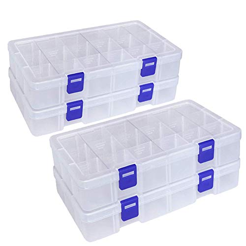 Qualsen Bead Organizer Box with Adjustable Dividers, 18 Girds, 4 Pack - size: 18 Gird-4pcs