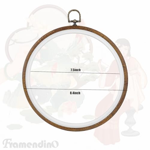Framendino, 4 Pack Round Embroidery Hoops 8 Inch Imitated Wood Display Frame Circle Cross Stitch Hoop Rings for Art Craft Sewing Hanging Ornaments - color: 8", size: 4 Pack