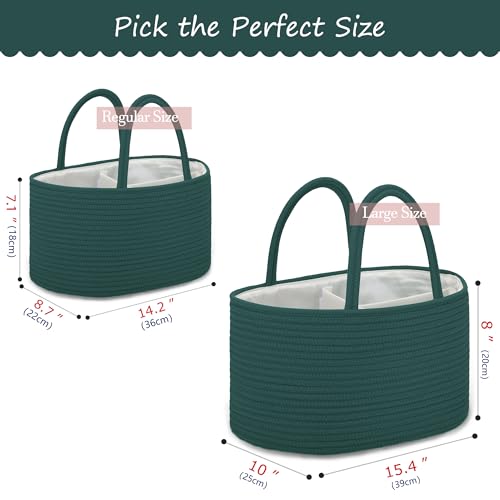 COMSE Large Cotton Rope Baby Diaper Caddy Organizer, Dark Green - color: Dark Green, size: Large