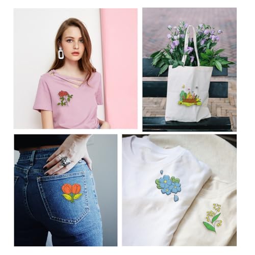 4 Sheets Water Soluble Embroidery Stabilizers 11.69x8.27 Inches Pocket Flower Stick and Stitch Embroidery Paper Adhesive Embroidery Transfer Paper for Shirts Coats Bags - style: Pocket Flower