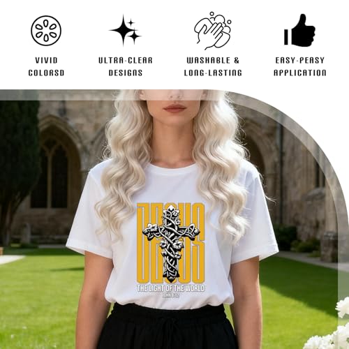 Dazoratix Jesus Christian Iron on Transfers - 20 Sheets Bible Verse DTF Ready to Press Heat Patches Religious Faith Quotes Vinyl Stickers Decals for T Shirts Clothes Pillow Bag DIY Crafts Decorations - style: Jesus Christian