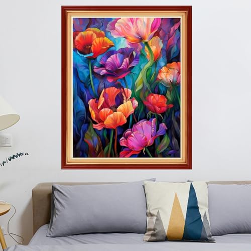 Redxing Stamped Cross Stitch Kits - Beach Night Landscape Counted Cross Stitch Kits for Beginners Adults Needlepoint Cross-Stitch Patterns-Colorful Flowers 16x20 inchs - color: ArtsKit13
