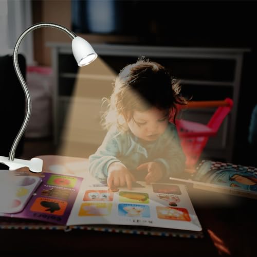 LALISU Desk lamp Eye-Caring Table Lamps, 360°Rotation LED Desk Clip Lamp - color: White with Dimmer