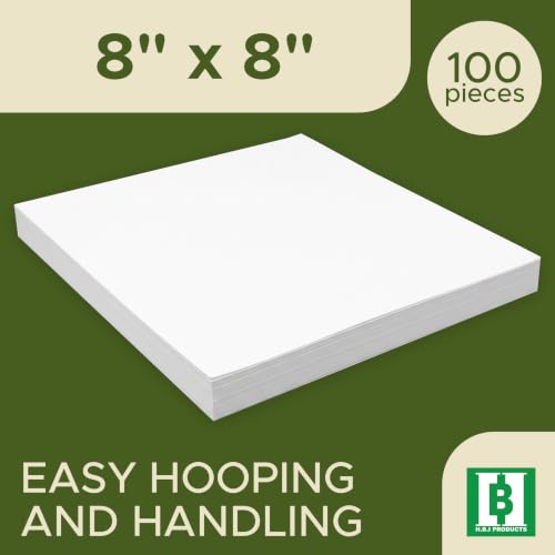 HBI Wash Away Water Soluble Stabilizer Sheets, 8 x 8 in, 100 Pack - size: 8" x 8"