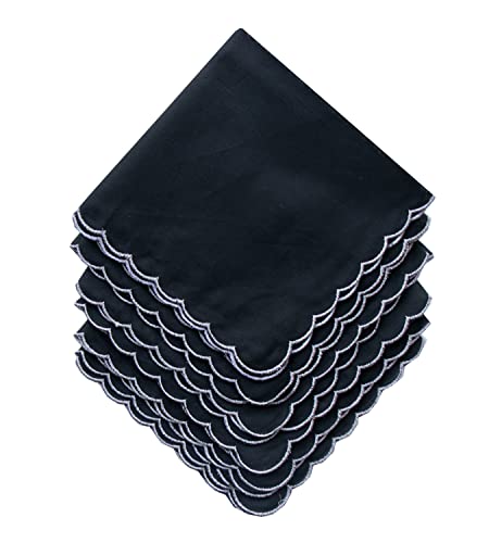 6 Pack of Ladies Embroidery Cotton Handkerchiefs Lace Wedding Hankies - color: E-6pcs Black