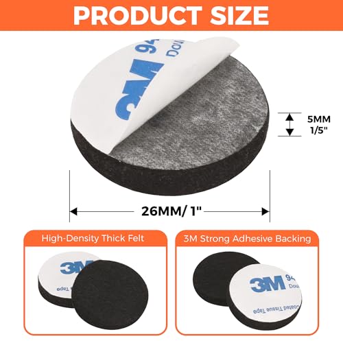 Felt Furniture Pads 120 PCS, 1 inch Round, Black - color: Black, size: 1" (120 Pieces)