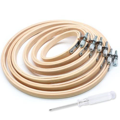Biaungdo 6 Pcs Embroidery Hoops Set, Round Wood, 3/4/5/6/7/8 Inch - style: 6 Sizes