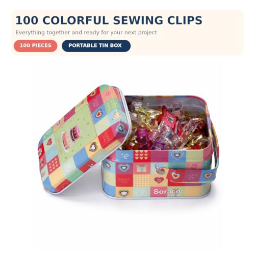 Sewing Clips with Tin Box,100 PCS Fabric Clips for Quilting & Binding