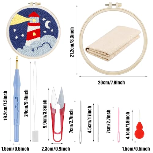 Woohome Punch Needle Kit Included Plastic Hoops, Punch Needle Cloth, Color Yarn and Punch Needle Tools for Adults, Beginners (Lighthouse and Sunset) - color: Color 27