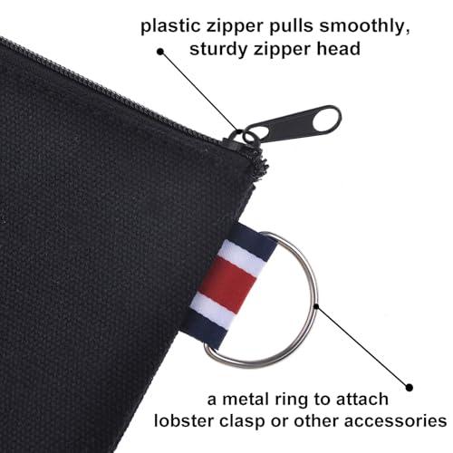 Muka 6 Pack 12oz Black Cotton Canvas Bags, 6 x 4 Inches Cosmetic Bags with Key Ring - color: Black
