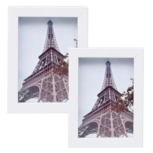 Muzilife 5x7 Shadow Box 3D Picture Frame, Wood & Real Glass, 2 Pack, White - color: 2pcs 5x7-white