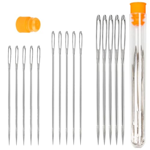 Large Eye Sewing Needles, Sewing Needles, Hekisn Stainless Steel Embroidery Thread Needle, Handmade Yarn Knitting Needles Leather Needle (15 Pcs) - size: 15 Pieces