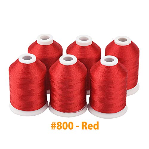 Simthread 6 Spools Red Machine Embroidery Thread 1000M(1100Yards) for Brother, Babylock, Janome, Pfaff, Singer, Bernina and Other Home Machines (Red) - color: Red