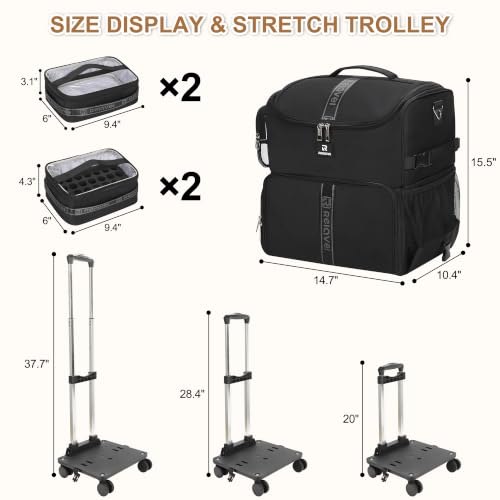Relavel Rolling Tattoo Travel Case with 4 Inner Removable Pouches, Black - color: Black, size: Large with Trolley