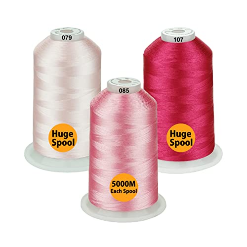 Simthread - 33 Selections - Various Assorted Color Packs of Polyester Embroidery Machine Thread Huge Spool 5500Y for All Purpose Sewing Embroidery Machines - 3 Differ Pink - color: 3 Differ Pink