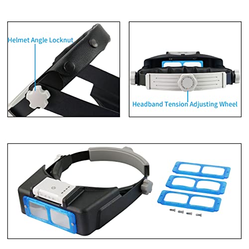 Headband Magnifier with Light，Rechargeable，Glasses for Close Work, 4 Lenses - color: 1.5x-3.5x - Optical Glass & Led Light