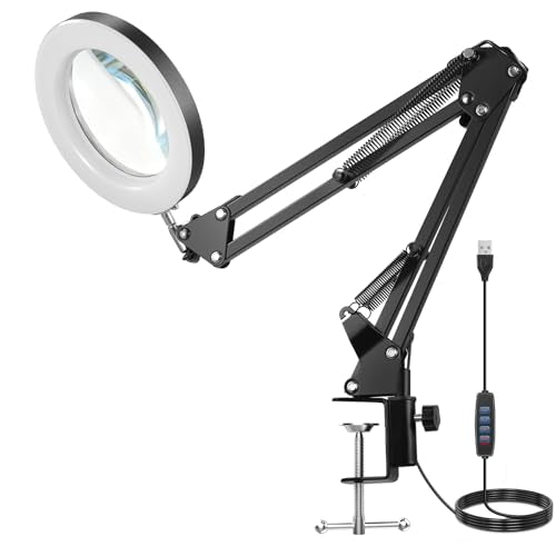 NEEWER Entry Level Version 10X Magnifying Glass with Light & Clamp Stand, 6.3" Bi Color Dimmable Magnifier Lamp LED Ring Light CRI80+ for Desk Crafting Reading Close up Work, N19 - style: N19