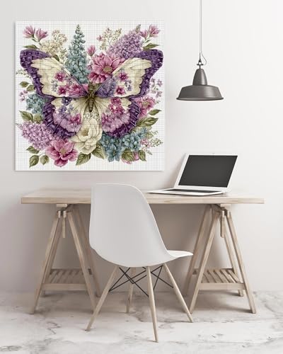 askkqtx Butterfly Stamped Cross Stitch Kits for Adults 14x14 Inch - color: Butterfly-XJ005