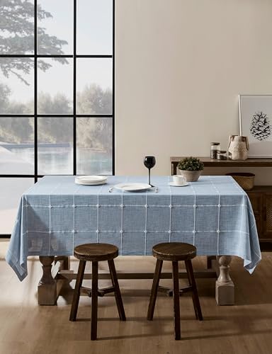 ZeeMart Grid Embroidered Rectangle Hemmed Tablecloths 60x84in, Blue - color: Blue, size: 84" x 60" (Rectangular)