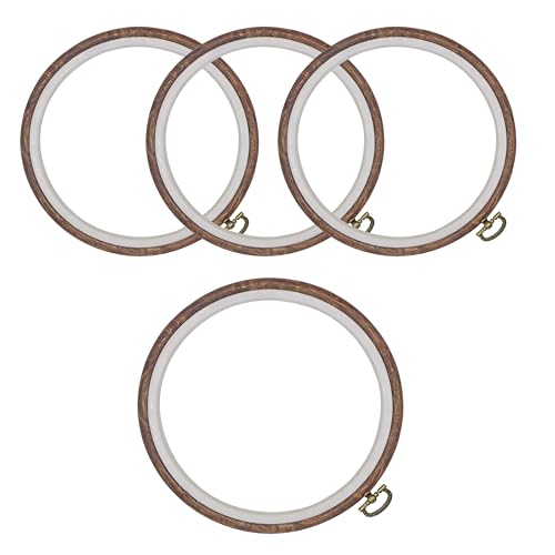 Fjxxxn 4 Pcs Cross Stitch Hoops, 6 Inch Wood Look Embroidery Hoop Frame