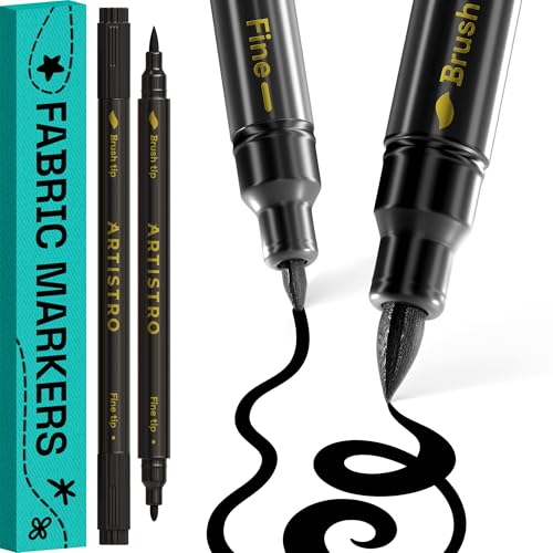 ARTISTRO 2 Black Dual-Tip Fabric Markers Decorating Kit Permanent for Cloth
