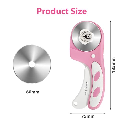 Headley Tools Rotary Cutter 60mm Upgraded with Bearing Design for Smoother and deeper cutting, Ergonomic Handle Rolling Cutter with Safety Lock for Fabric, Fabric, Leather, Crafting, Sewing, Pink - color: Pink, size: 60mm