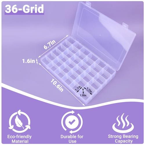 Nail Organizer Storage Box 36 Grids, Rhinestone Container Clear, Acrylic Press Fake Nail Tip Craft Art Accessories Plastic Empty Case, Display Holder for Jewelry Diamond Charms Gem Bead Polish - color: Clear, size: 36 Grids-1 Pack
