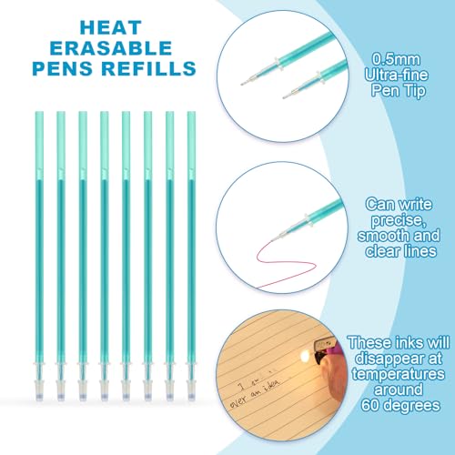 PATIKIL 24 Pcs Erasable Gel Pens Refills, 0.5mm Heat Erasable Pens Refills for Fabric Disappearing Ink Fabric Marking Pen for Sewing Quilting Writing, Green Ink - color: Green