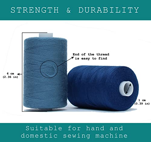 BlesSew Sewing Thread in Blue Color Tones – 6 Spools of Polyester Thread for Sewing Machine for Beginners, Hand Stitching & Quilting - 1000 yds per Spool - color: Blue