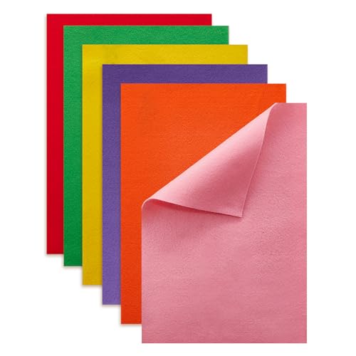 HaoFeiJH Felt Sheets - 6PCS Soft Felt Squares (8x12 A4), 1.5mm Thick, Ideal for Sewing, Patchwork, Decoration, Embroidering, DIY Craft - color: Multi Colorde-6