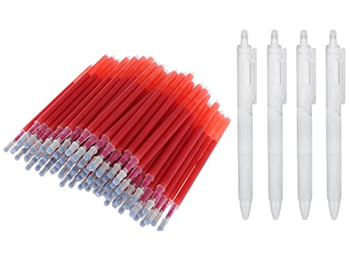 50Pcs Heat Erasable Fabric Refills with 4 Empty Pen Patchwork Marking Pens High Temperature Disappearing Ink Fabric Marker for Embroidery Handicarft Needlework Tailors Sewing Quilting and Dressmaking - color: Rose Red with Empty Pen