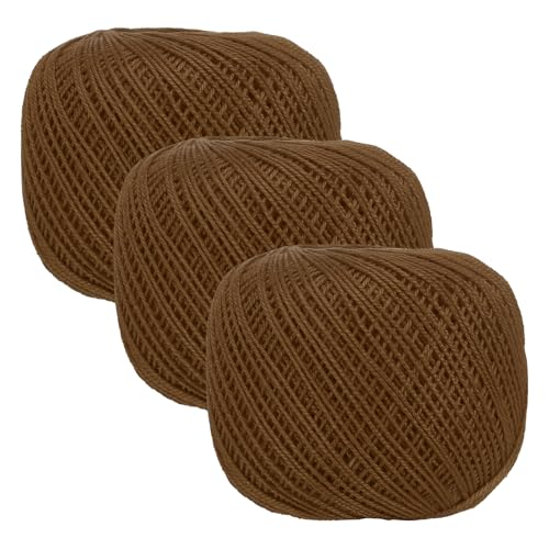 MECCANIXITY Crochet Thread Pearl Cotton Size 3 Brown 3 Rolls 164 Yards for Crocheting Tatting Knitting Embroidery Sewing - color: Brown