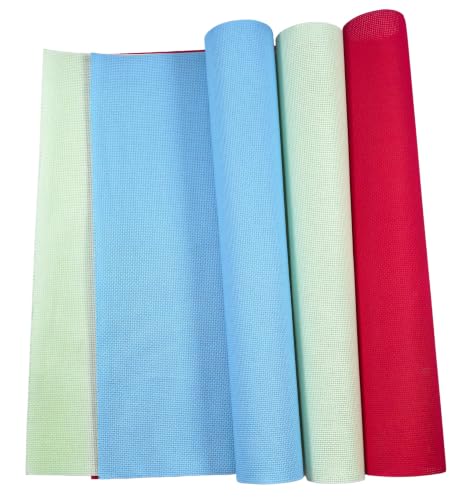 KCS 3 pc of 15" x 18"(38cmx45cm) 16 Count Cross Stitch Cotton Aida Cloth Needlework Rolled Fabric Box,16CT,Light Blue+Light Green+Red - color: Light Blue+light Green+red, size: 16CT