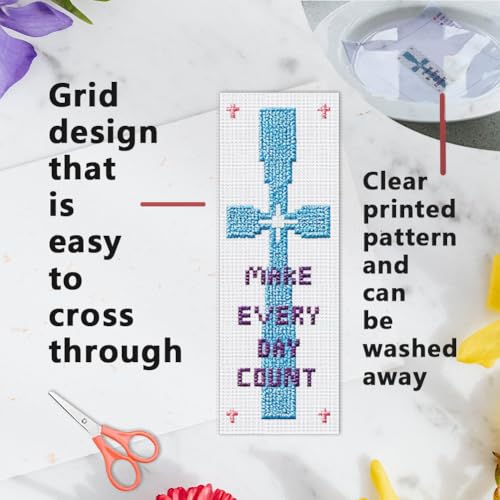 INFUNLY 6Pcs DIY Cross Stitch Bookmark Kit for Book Lovers Beginners - style: Cross