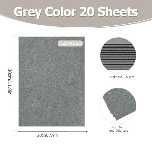 20Pcs Stiff Felt Sheets, 1.5mm Thick Felt Fabric Squares for Sewing & DIY - color: Grey Series
