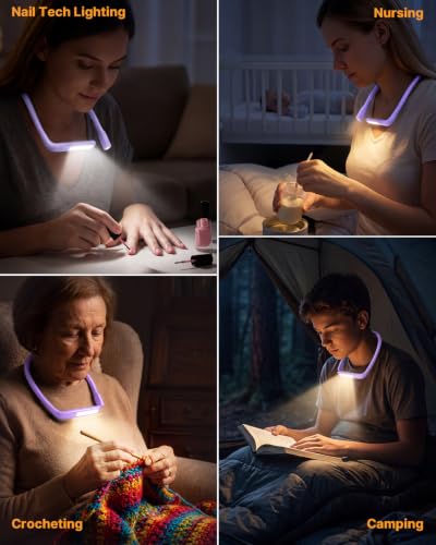 Reading Lights for Books in Bed, 3 Colors Dimmable Neck Light - color: Purple