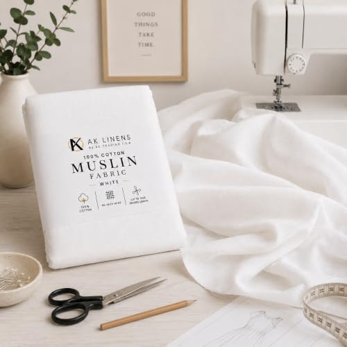 AK TRADING CO. Muslin Fabric/Textile Bleached - Draping Fabric - Bleached White 1 Yard Medium Weight - 100% Cotton (60in. Wide) - color: Bleach White, size: 1 Yard