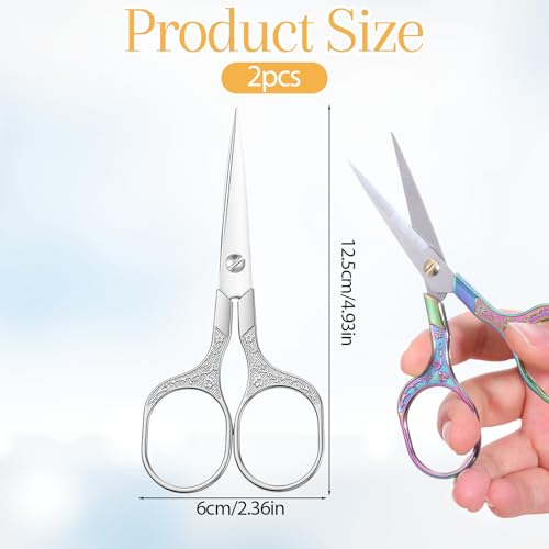 Small Sewing Scissors, 5 Inch Embroidery Scissors 2 Piece, Sharp Precision Crochet Scissors Facial Hair Beard Trimming Scissors for Yarn Fabric, Needlework, Arts & Crafts DIY Tools