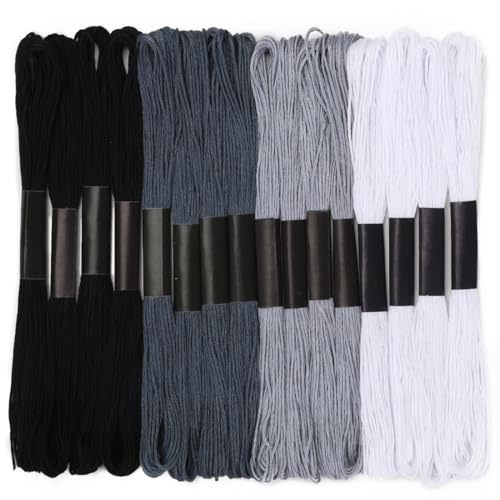 Embroidery Floss 16 Skeins 8.7 Yard Black White Friendship Bracelet String Cross Stitch Threads for Jewelry Making Bracelet Stitching Thread Floss Bracelets Making Yarn - color: Black & White