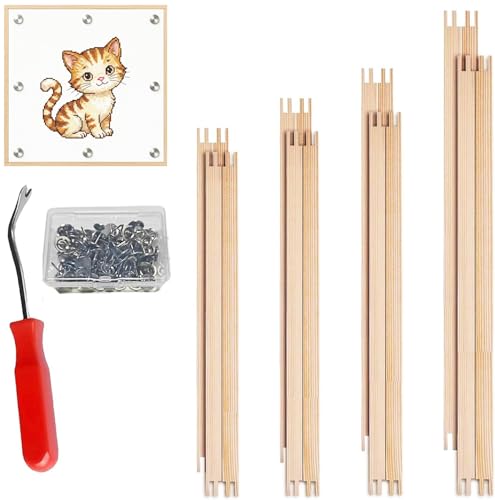 16 Pcs 4 Sets Stretcher Bars for Needlework Canvas Stretcher Bars 10 Different Size Combinations Embroidery Stretcher Bars for Cross Stitch Frame Set with Thumbtack and Remover Tool(Small Size) - size: samll